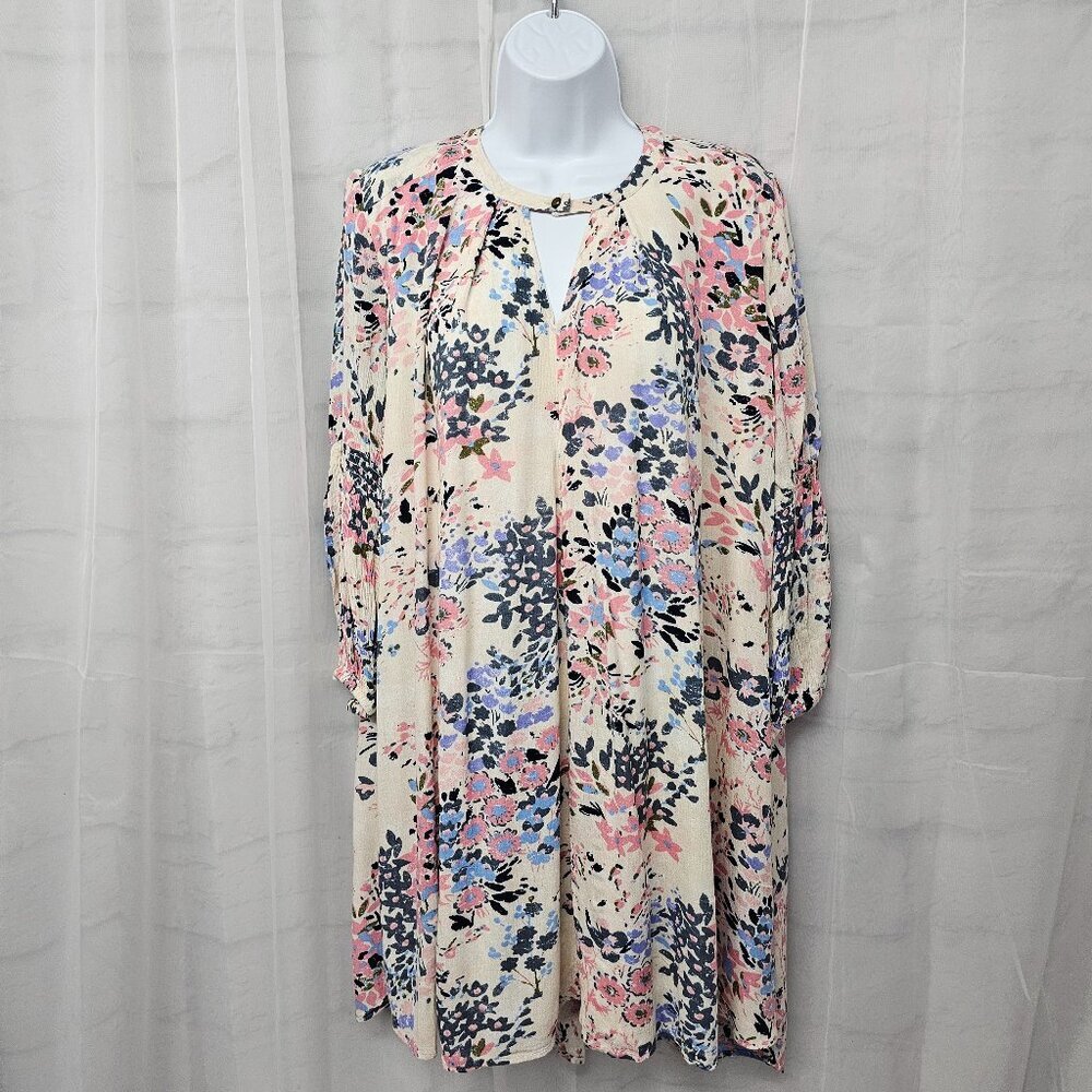 True Craft Dress Peasant Shift Festival Boho Cottage Pink Blue Mini L